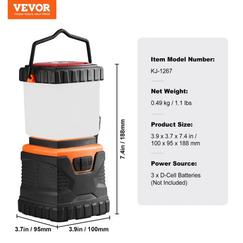 VEVOR Battery Powered LED Camping Lantern 1000LM 360° Light for Hiking, Fishing