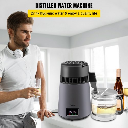 VEVOR 4L Distilled Water Machine 0.88 Gal Countertop Water Distiller - Grey