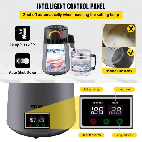 VEVOR 4L Distilled Water Machine 0.88 Gal Countertop Water Distiller - Grey