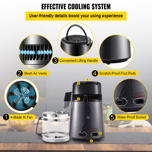 VEVOR 4L Distilled Water Machine 0.88 Gal Countertop Water Distiller - Grey