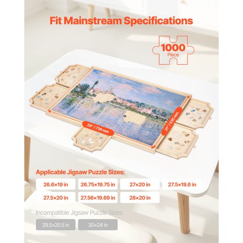 VEVOR 1000 Piece Rotating Puzzle Board 74x53cm with 5 Drawers and Cover