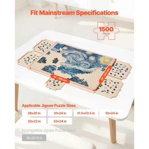 VEVOR 1500 Piece Rotating Puzzle Board 86x63 cm with 5 Drawers and Cover