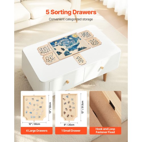 VEVOR 1500 Piece Rotating Puzzle Board 86x63 cm with 5 Drawers and Cover