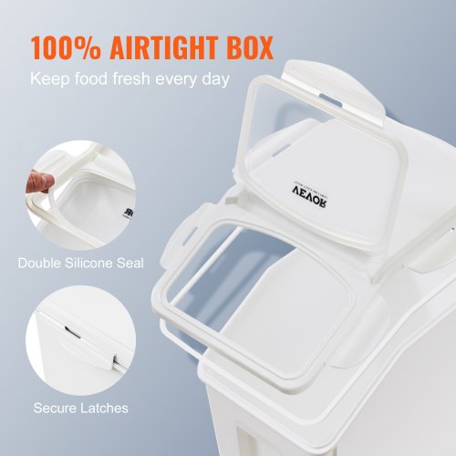 VEVOR 2 Pcs Ingredient Storage Bin 15L Kitchen Rice Cereal Flour Dog Food