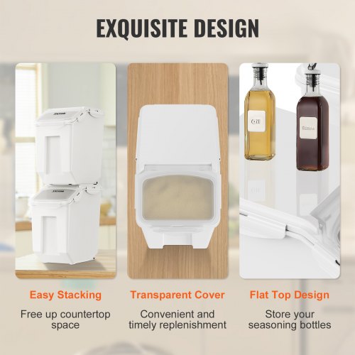 VEVOR 2 Pcs Ingredient Storage Bin 15L Kitchen Rice Cereal Flour Dog Food