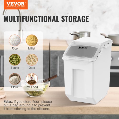 VEVOR 2 Pcs Ingredient Storage Bin 15L Kitchen Rice Cereal Flour Dog Food