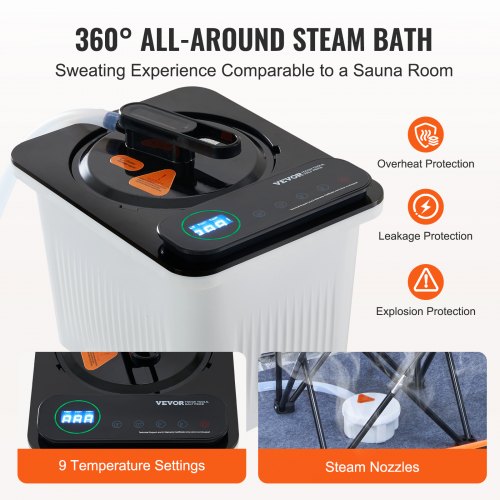 VEVOR Portable Steam Sauna Tent Full Size 2000W with Remote Chair - Black