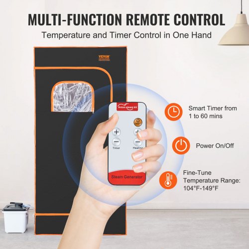 VEVOR Portable Steam Sauna Tent Full Size 2000W with Remote Chair - Black