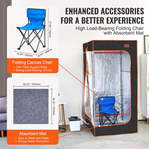 VEVOR Portable Steam Sauna Tent Full Size 2000W with Remote Chair - Black