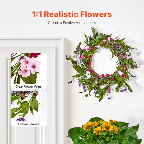 VEVOR Artificial Decorative Wreath 55.88 cm Daisies Buds for Home Decor
