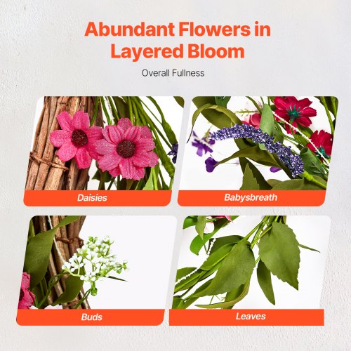 VEVOR Artificial Decorative Wreath 55.88 cm Daisies Buds for Home Decor