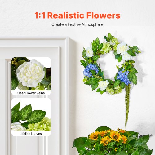 VEVOR 58.42 cm Artificial Wreath Hydrangeas Roses For Indoor and Outdoor