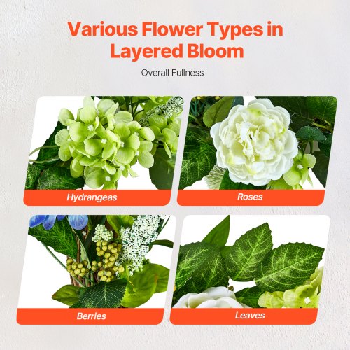 VEVOR 58.42 cm Artificial Wreath Hydrangeas Roses For Indoor and Outdoor