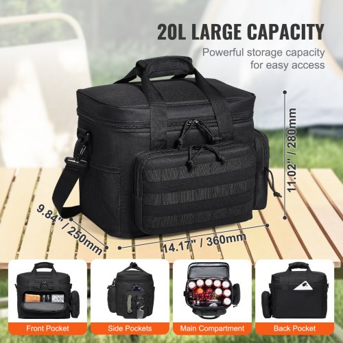 VEVOR 20L Insulated Cooler Bag Lunch Box with Molle Design Multi-Pocket - Black