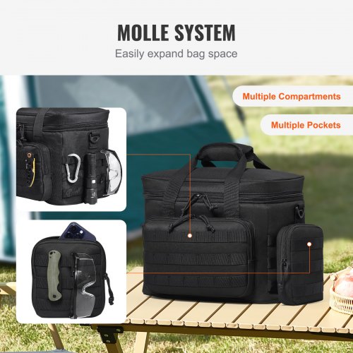 VEVOR 20L Insulated Cooler Bag Lunch Box with Molle Design Multi-Pocket - Black