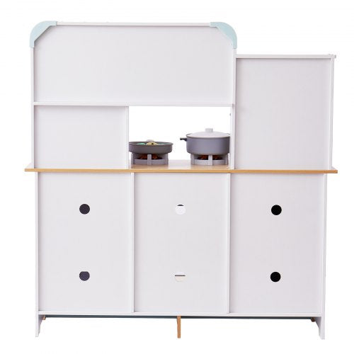 VEVOR Kids Wooden Play Kitchen Set with Lights Sounds Oven, Microwave, Fridge