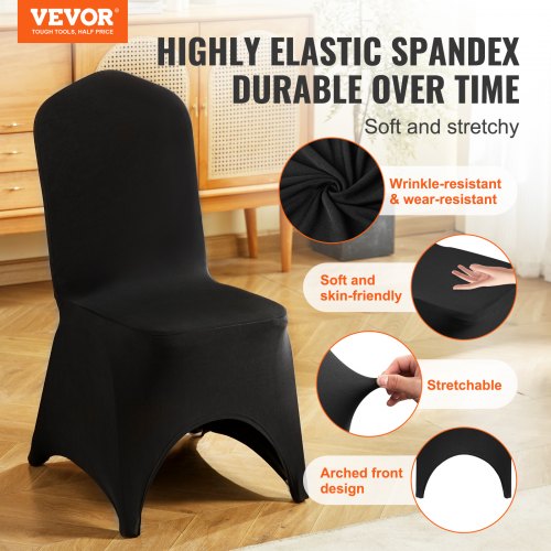 VEVOR 50 PCS Black Stretch Chair Covers Polyester Fitted for Wedding Party Banquet