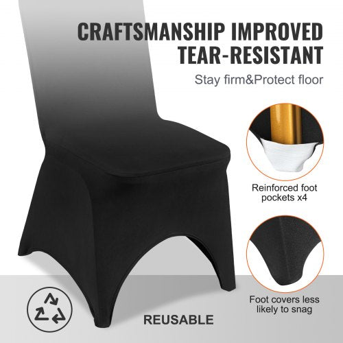 VEVOR 50 PCS Black Stretch Chair Covers Polyester Fitted for Wedding Party Banquet