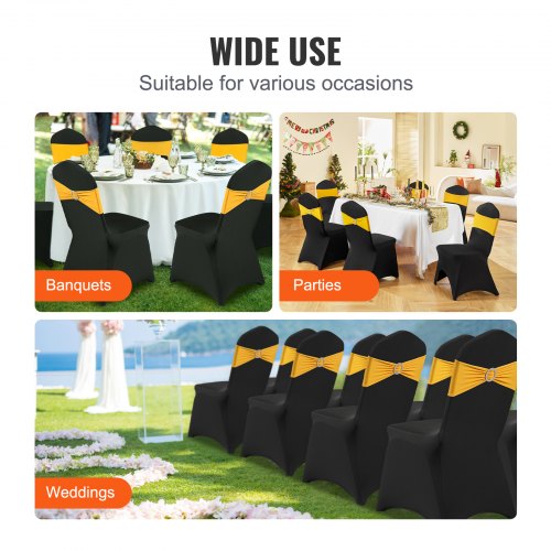 VEVOR 50 PCS Black Stretch Chair Covers Polyester Fitted for Wedding Party Banquet