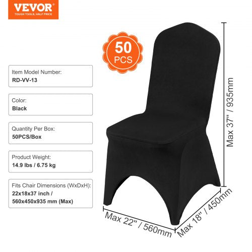 VEVOR 50 PCS Black Stretch Chair Covers Polyester Fitted for Wedding Party Banquet